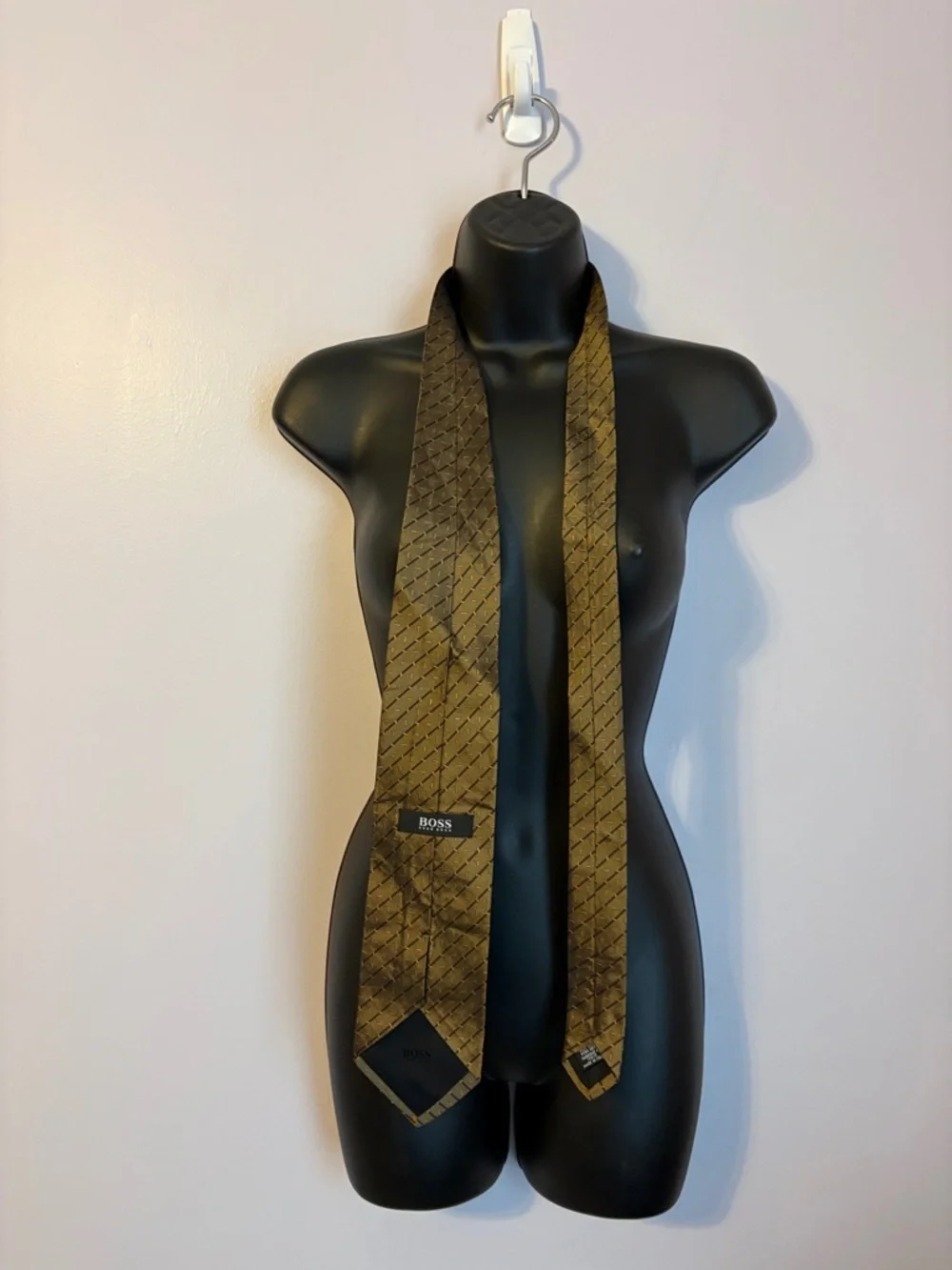 Boss Hugo Boss Satin Metallic Bronze Embroidered Geometric Silk Necktie Tie
